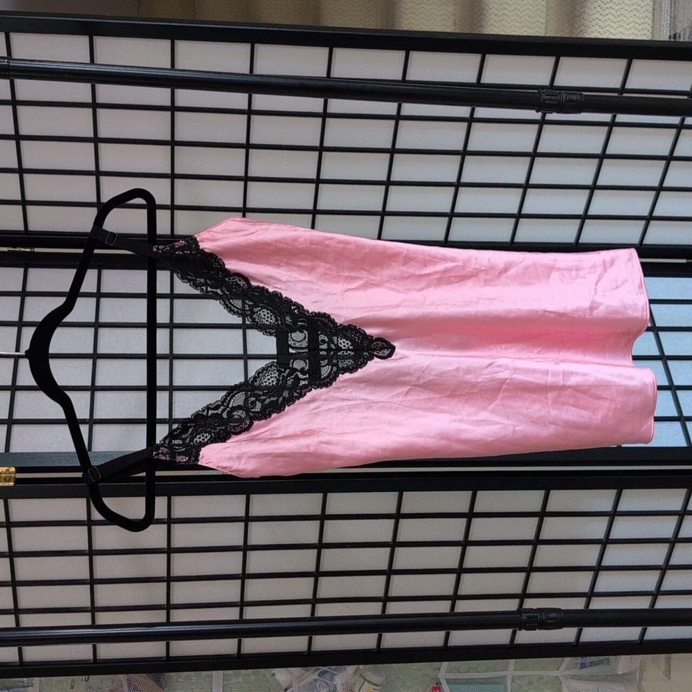 Victoria's Secret Pink and Black Lace V-Neck Slip